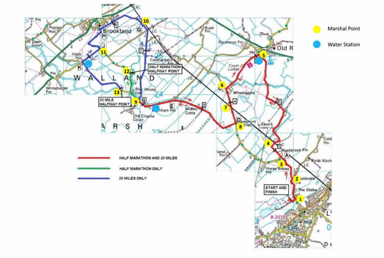 Lydd half marathon and 20 mile race routes